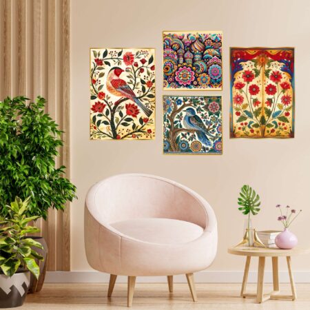 Set of Four Wall Paintings for Wall Dacoration Golden Framed Wall Paintings for Living Room & Bedroom Wall Art for Home Decoration & Office Wall Décor (13x10 inch CH-GD4-5)